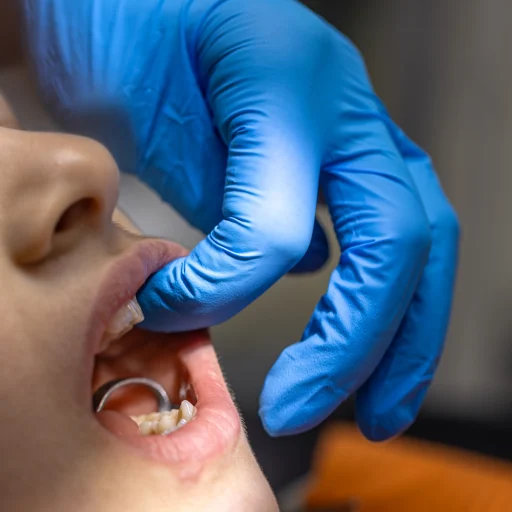Médico examinando a boca de um paciente para diagnóstico de câncer bucal